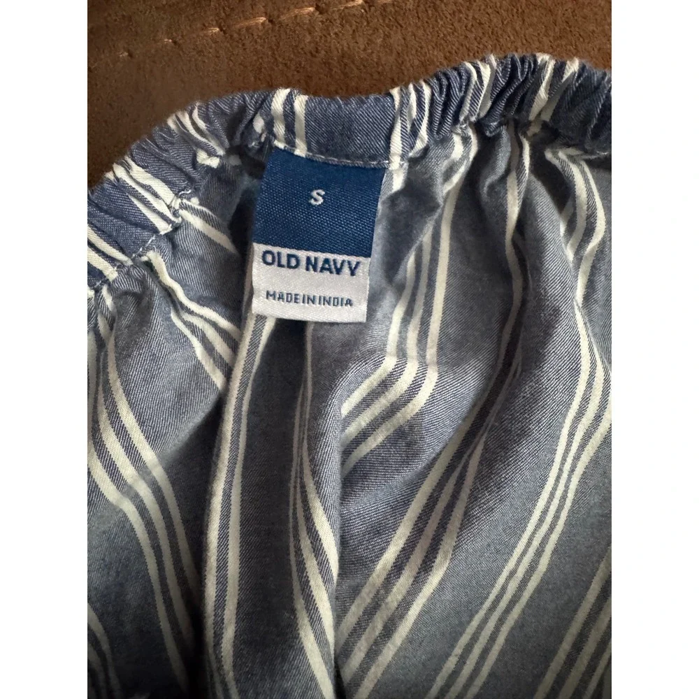 Old Navy Women's Blue White Striped Puff Sleeve Peplum Babydoll Top Size Small